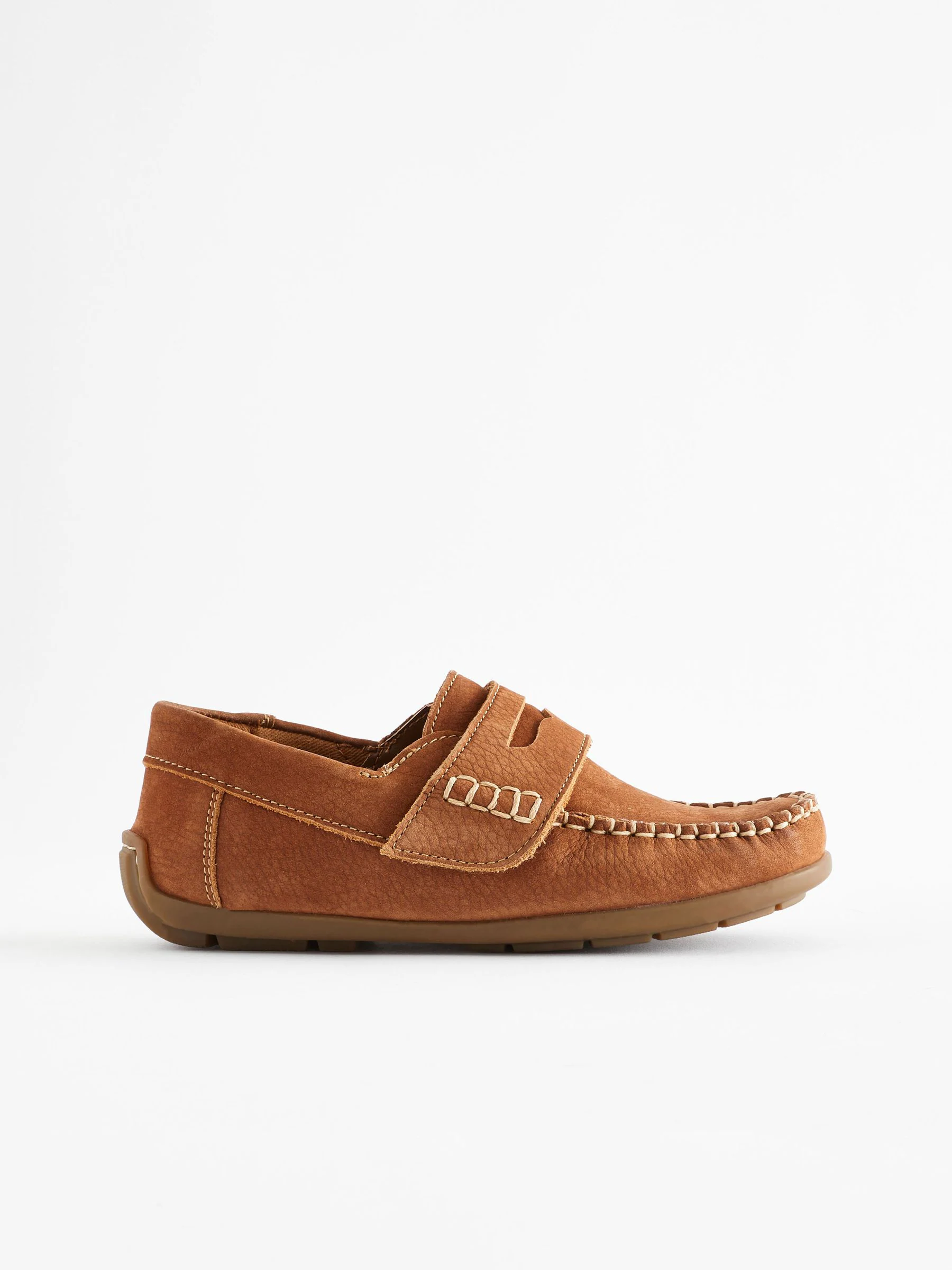 Lichtbruin - Leren pennyloafers met klittenbandsluiting