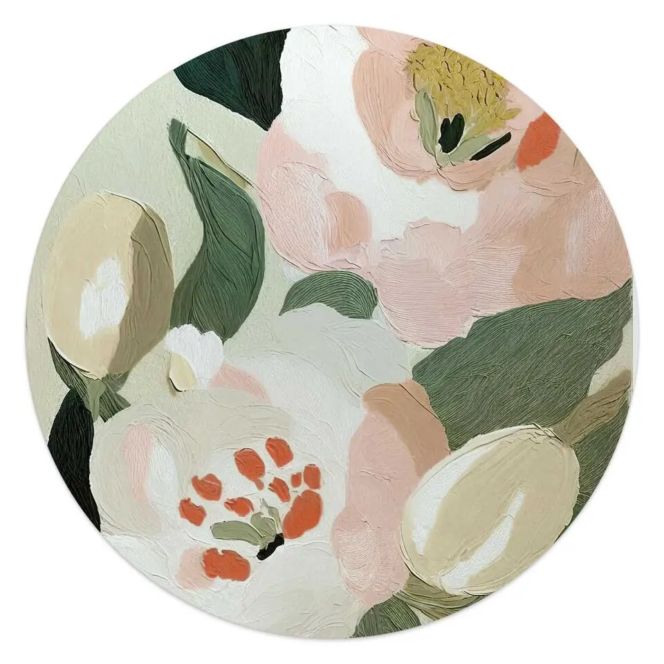 Glasschilderij Pastel bloemen - Ø 50cm - Groen