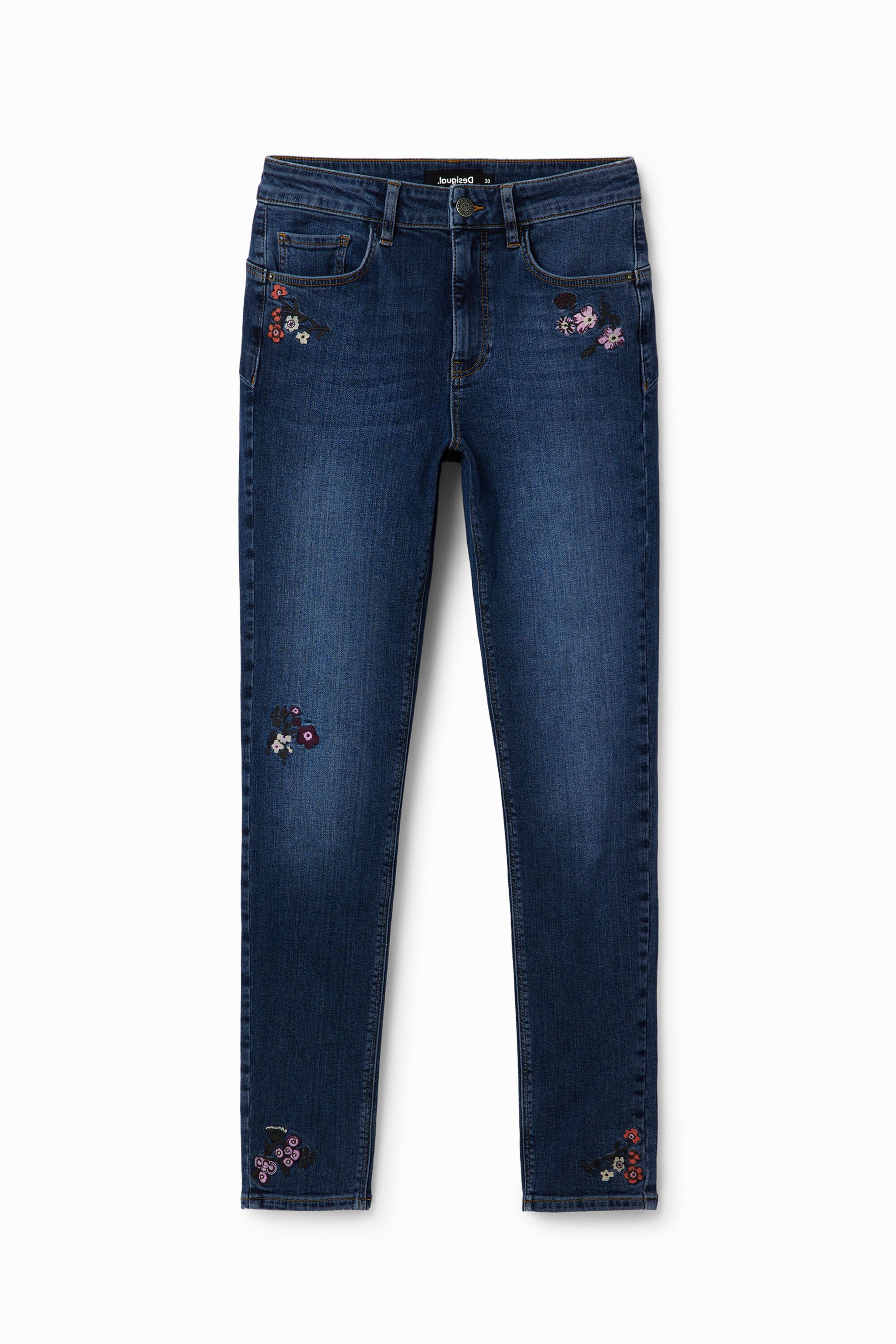 Jean skinny push-up fleurs brodées
