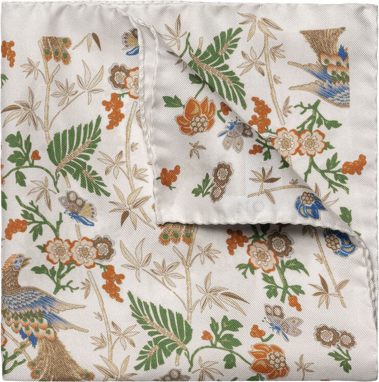ETON White Floral Silk Pocket Square Hvid