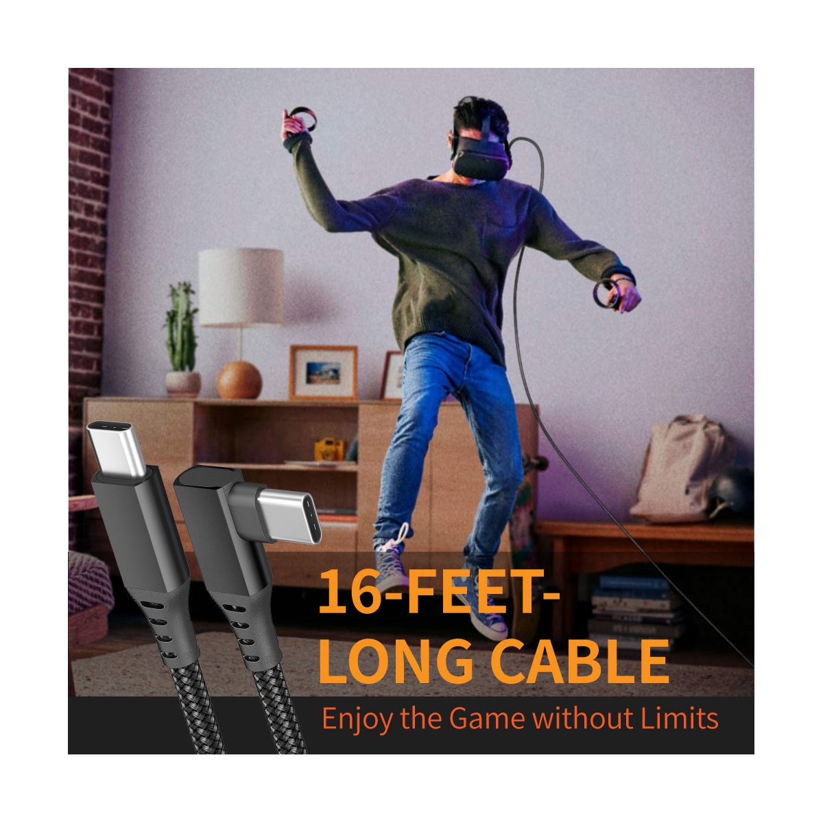 Overgangskabel USB-C for Oculus Quest 2 Black 5 meter
