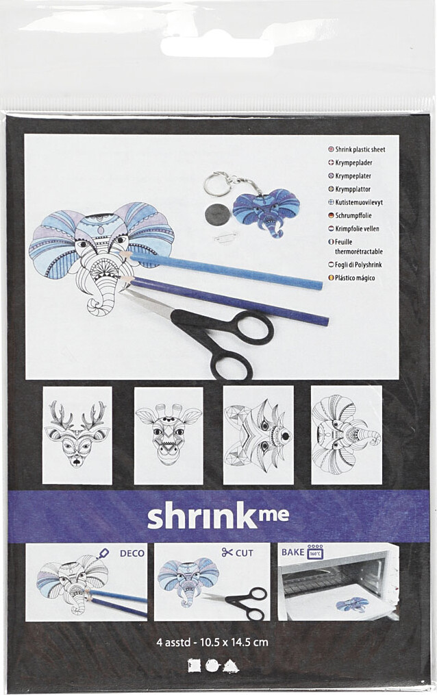 Krympeplast Med Motiver - Vilde Dyr - 10,5X14,5 CM - Tykkelse 0,3 MM - Mat Transparent - 4 Ark