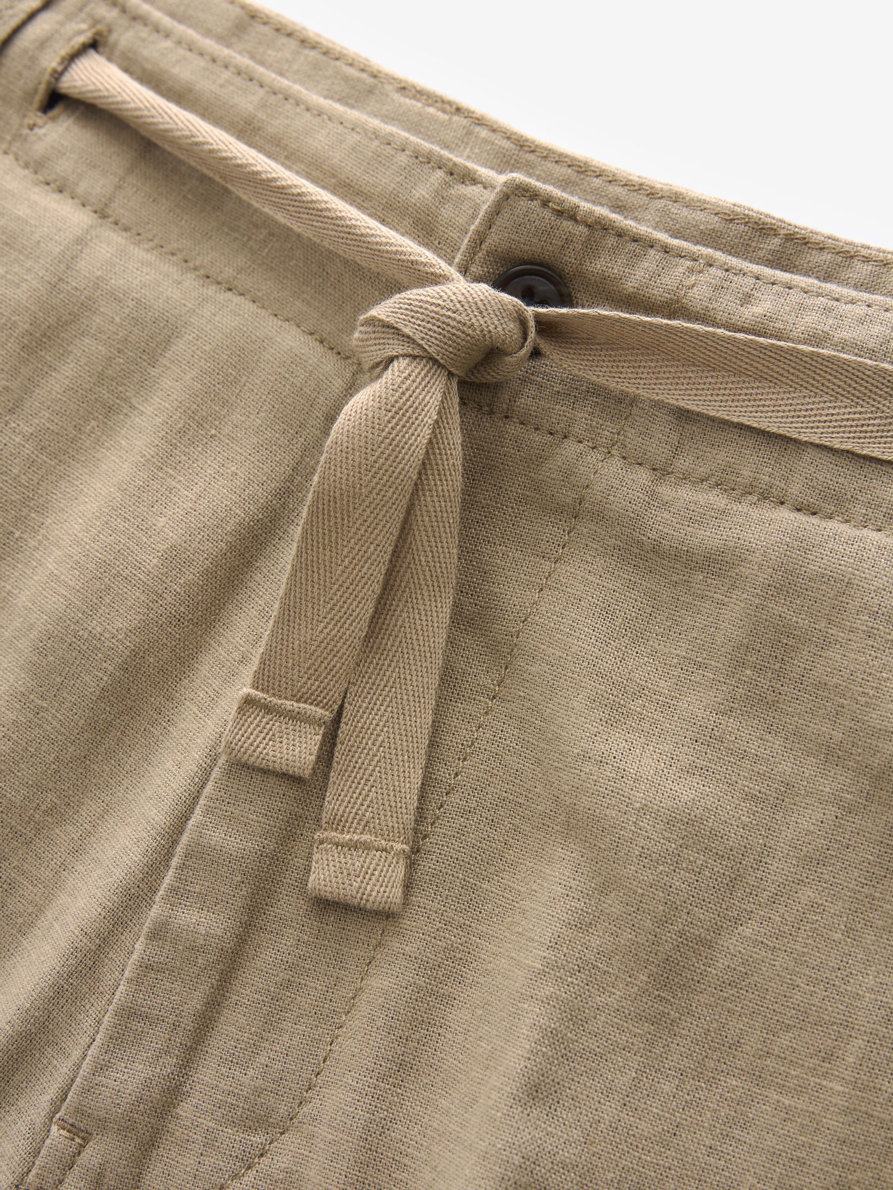 Pastel geel naturel - Broek van linnen-viscosemix met trekkoord