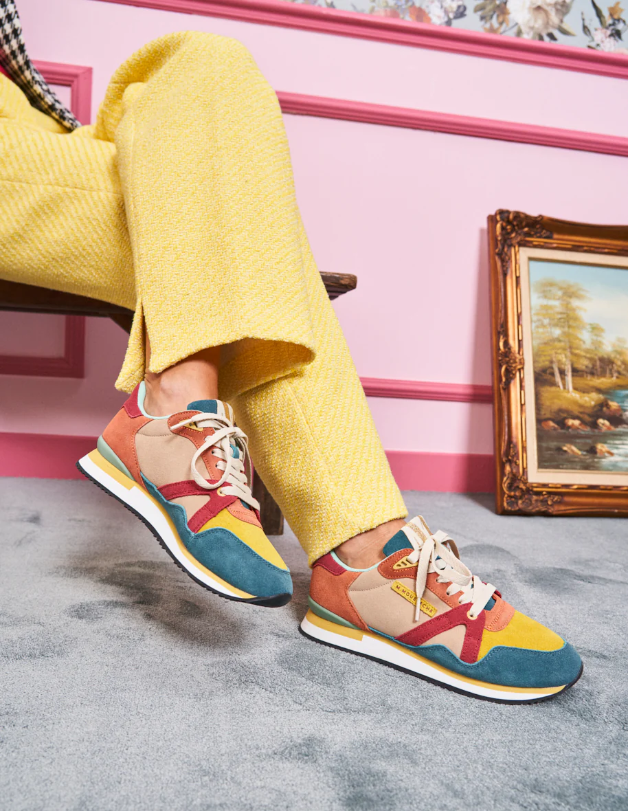 Baskets basses Andrée - Suède canard jaune framboise