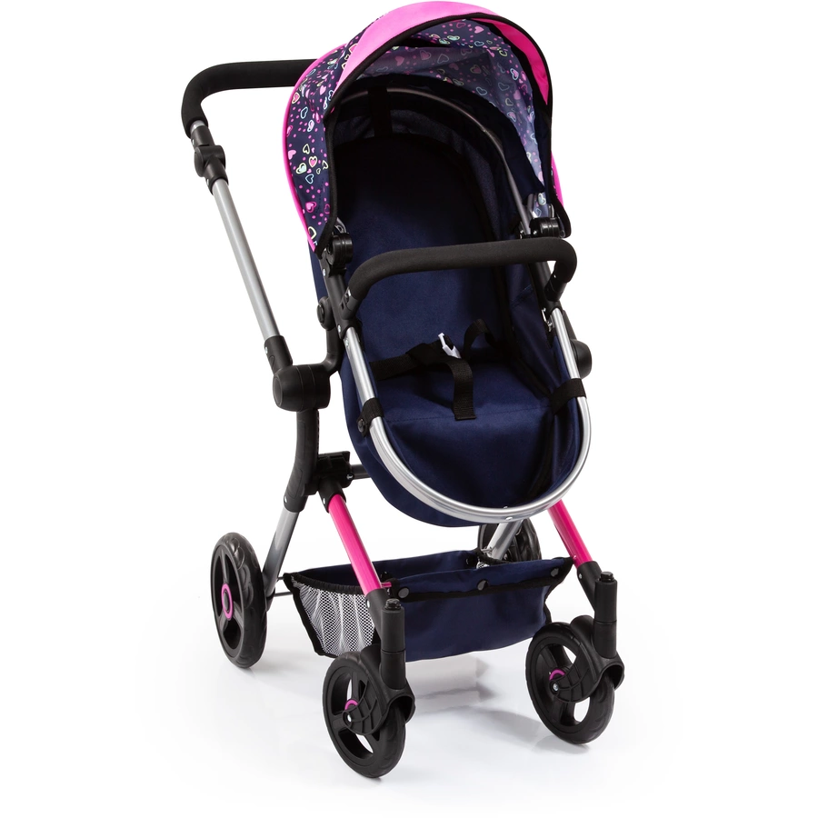 bayer Design Kombi-Puppenwagen Neo Vario herzchen blaupink mit Herzen und Meerjungfrau