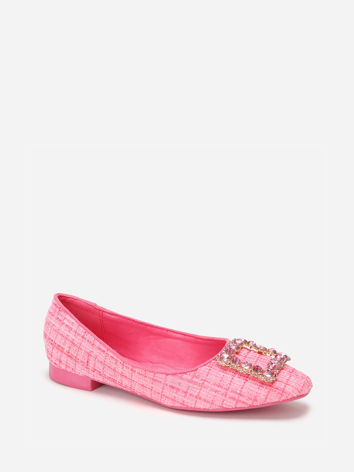 Ballerines en tweed avec bride bijou- Fuchsia