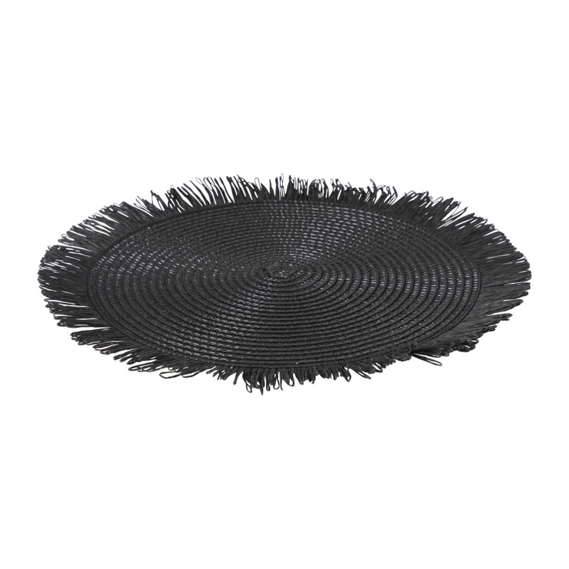 Placemat franjes - zwart - ⌀38 cm