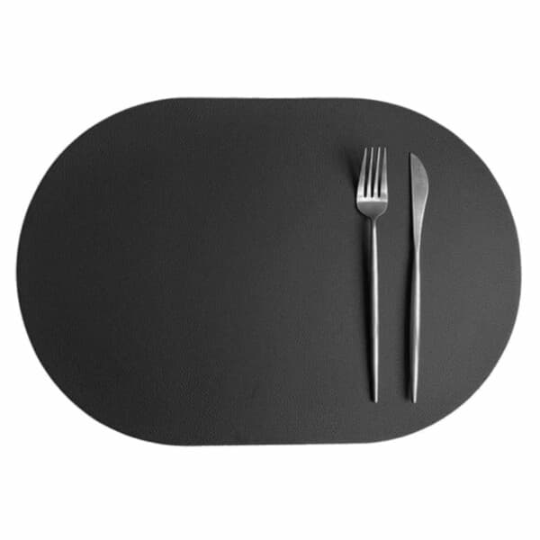 4-pack bordbrett i kunstig skinn Oval Black 43x30cm