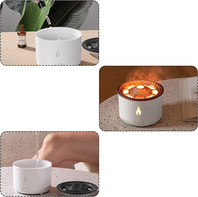 (300ml) Vulkan Luftbefeuchter Aroma Öl Diffuser mit LED Beleuchtung - Weiss / Schwarz