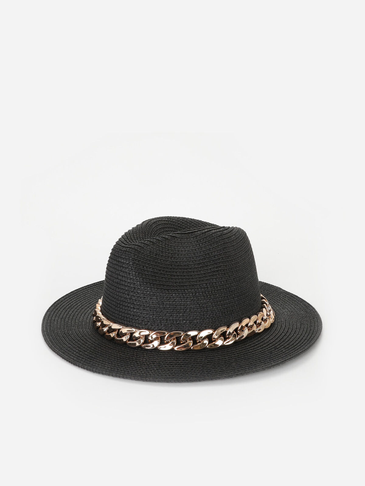 Chapeau de paille à chaine- Noir