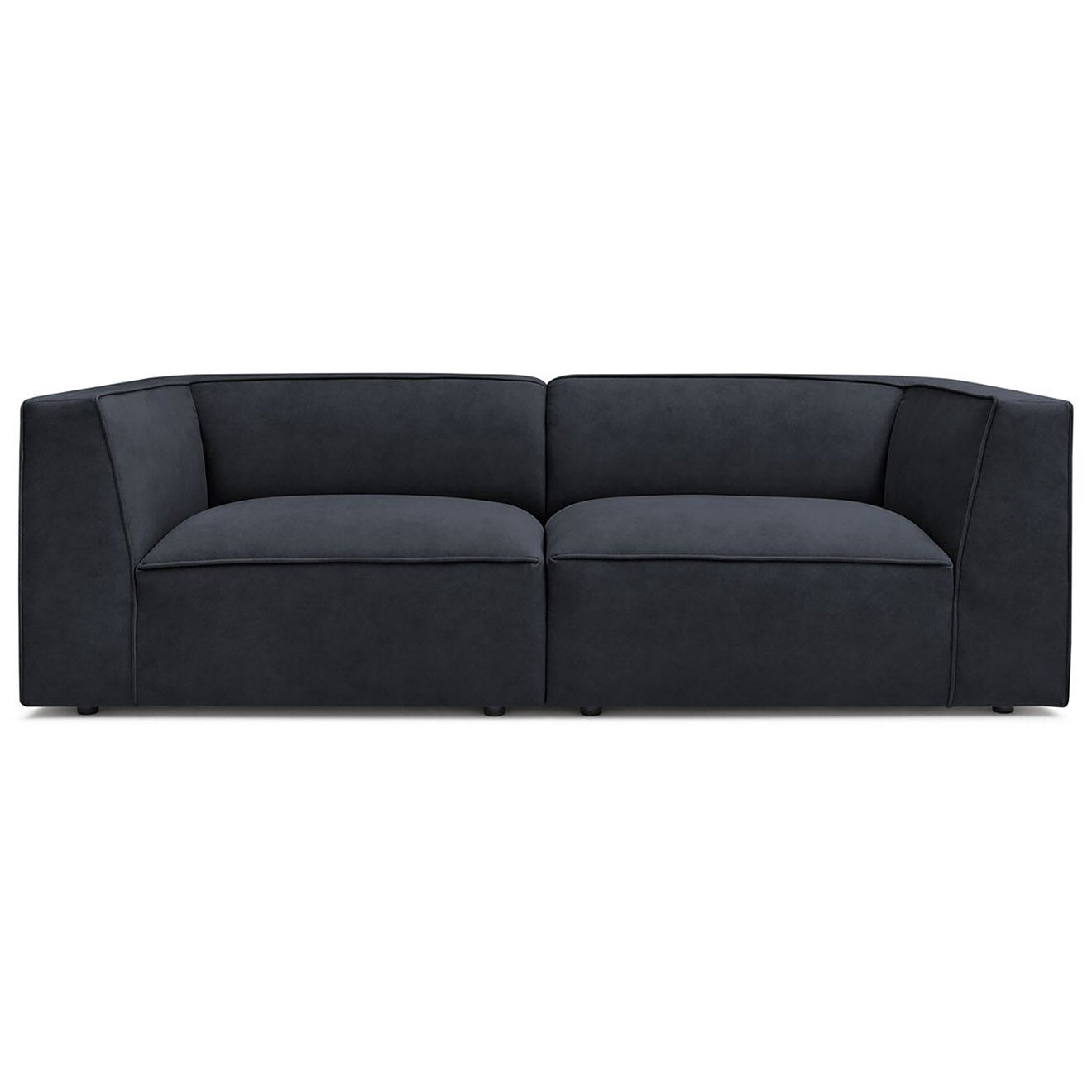 Bobochic Canapé droit fixe 3 places en Velours Molière bleu foncé - 233x99x71 cm