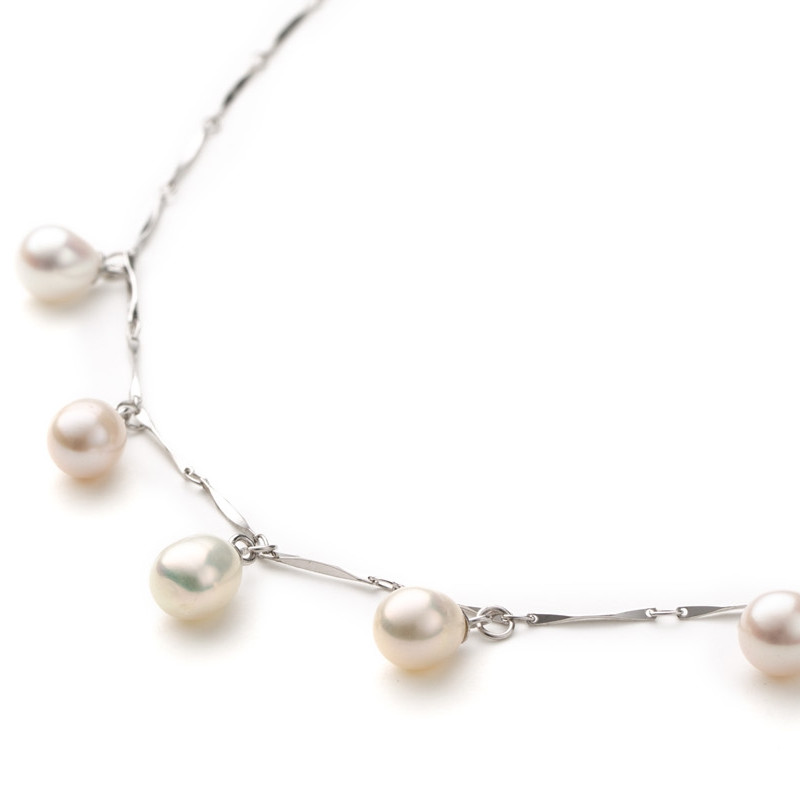 Collier 5 Perles de culture Blanc ou Noir et Argent 925 plaqué or blanc
