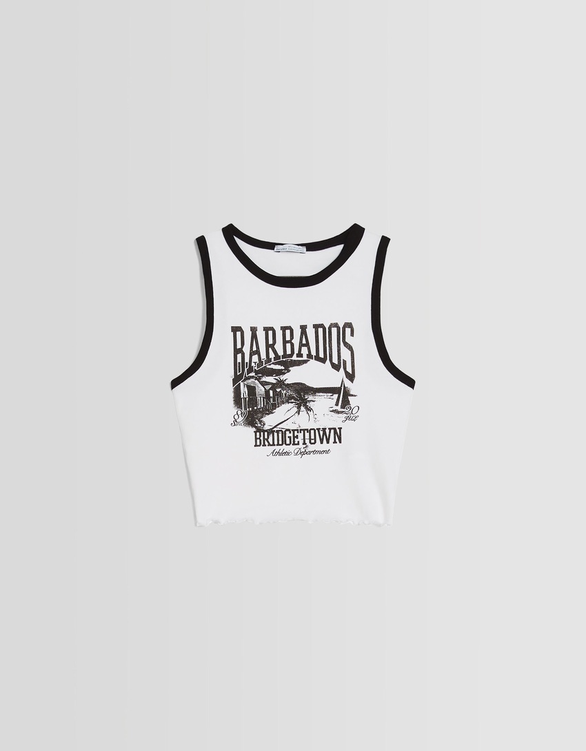 Camiseta cropped estampada sem mangas