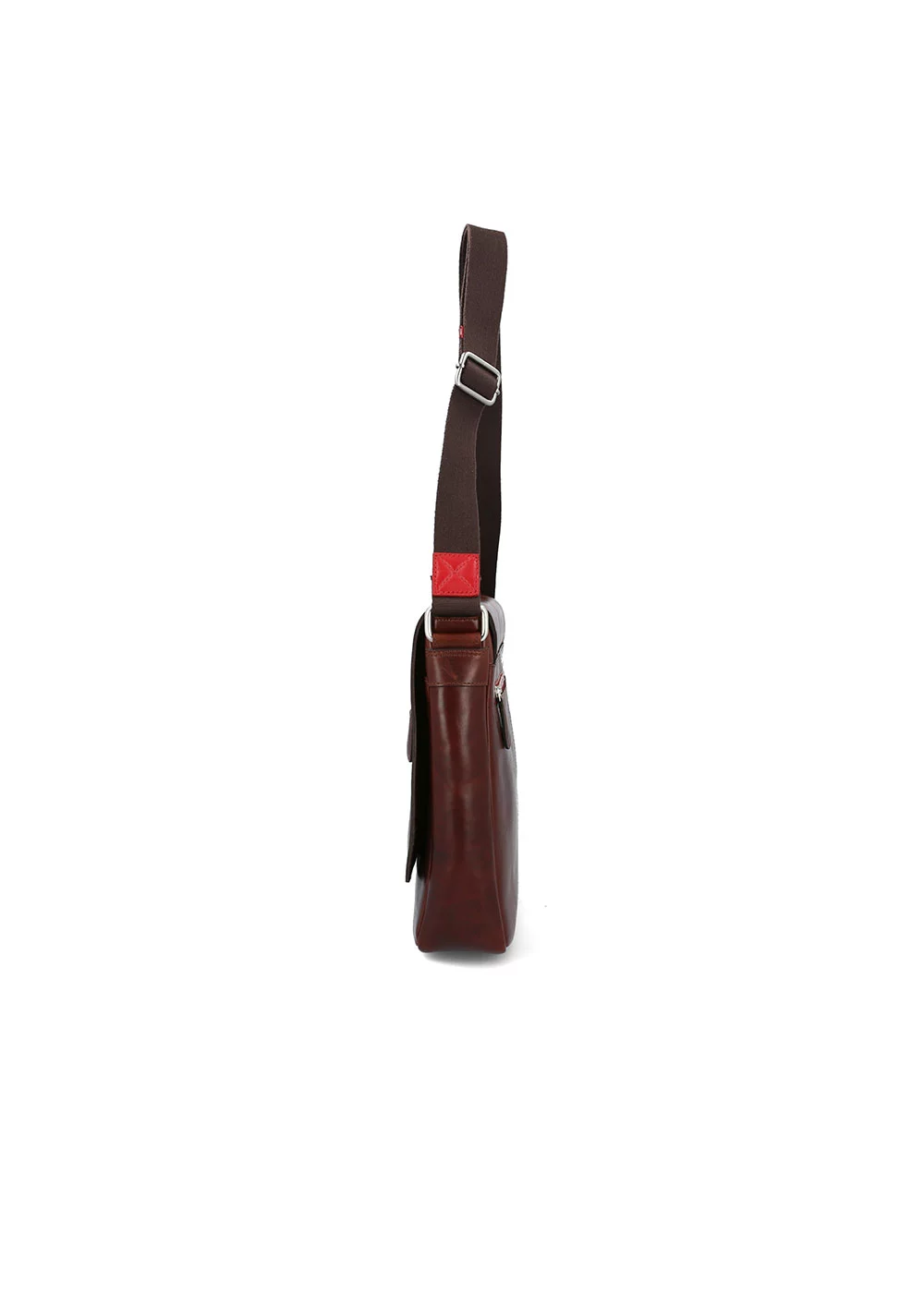 FACTEUR WILSON ZIP ROUGE CUIR MARRON
