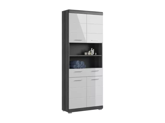 Colonne de salle de bain SCOTT – 4 portes et 1 tiroir – Gris foncé et blanc – 74x191x31 cm