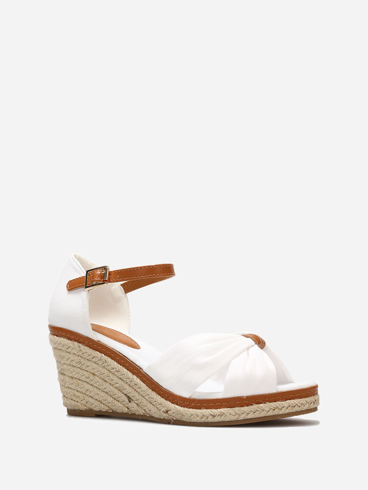 Sandales compensées en tissu à noeud- Blanc