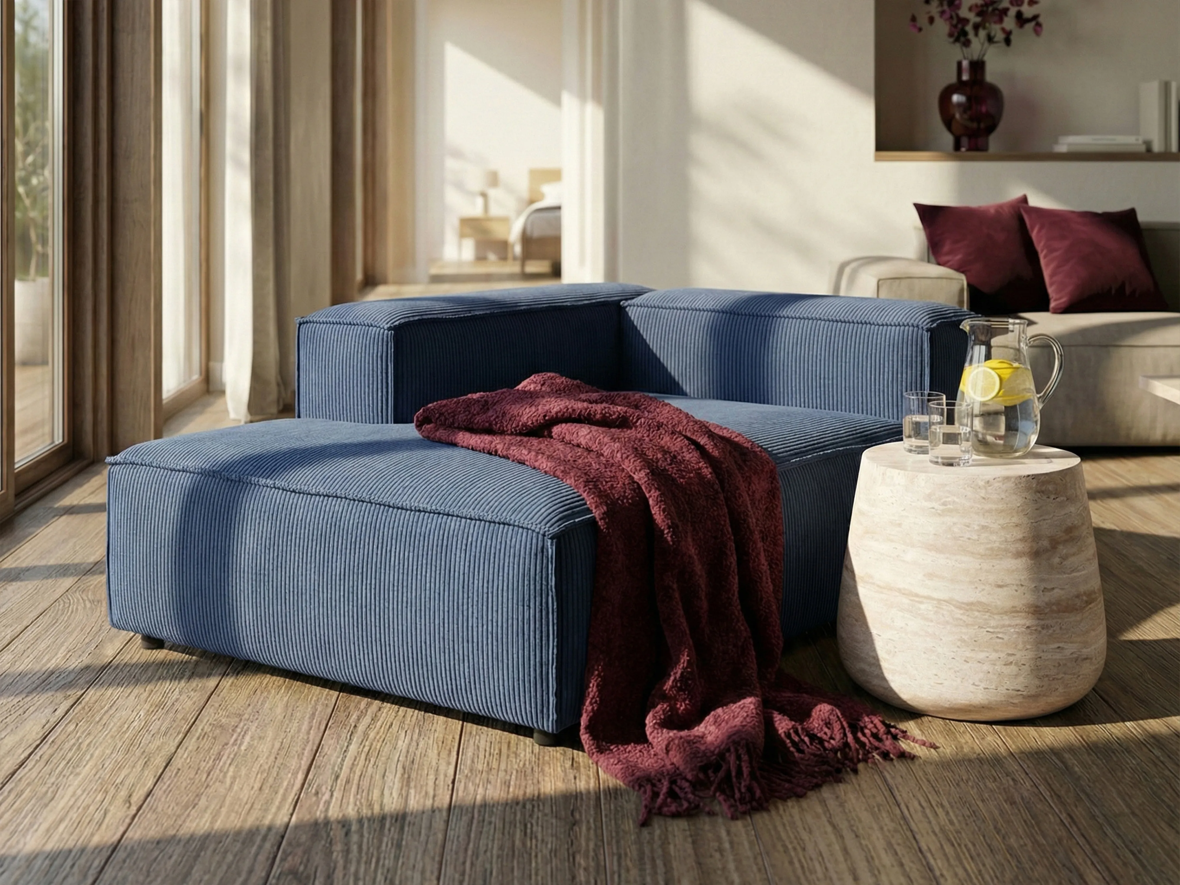 Rechtszijdige chaise longue ARDAL Corduroy Donkerblauw