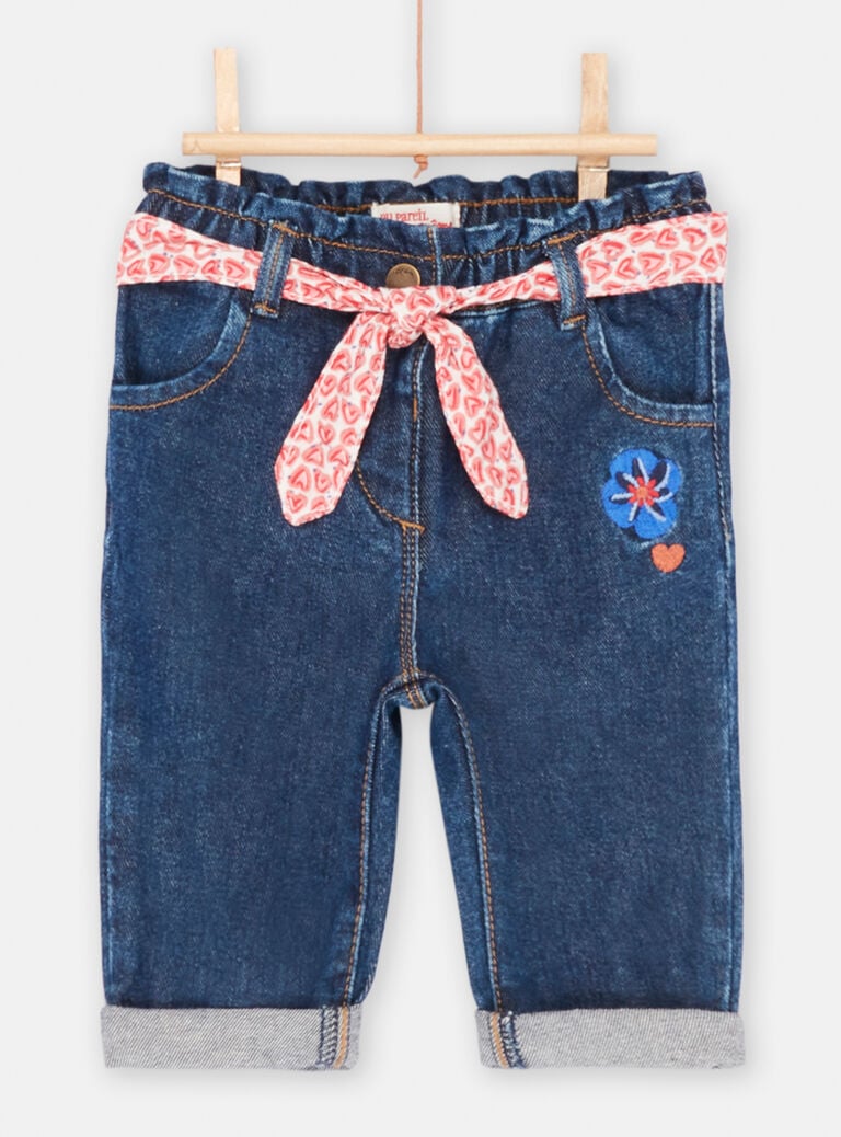 Jean bleu à ceinture bébé fille