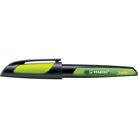Schulfüller mit Standard-Feder M - STABILO EASYbuddy in schwarz/limette - Schreibfarbe blau (löschbar) - Einzelstift - inklusive Patrone