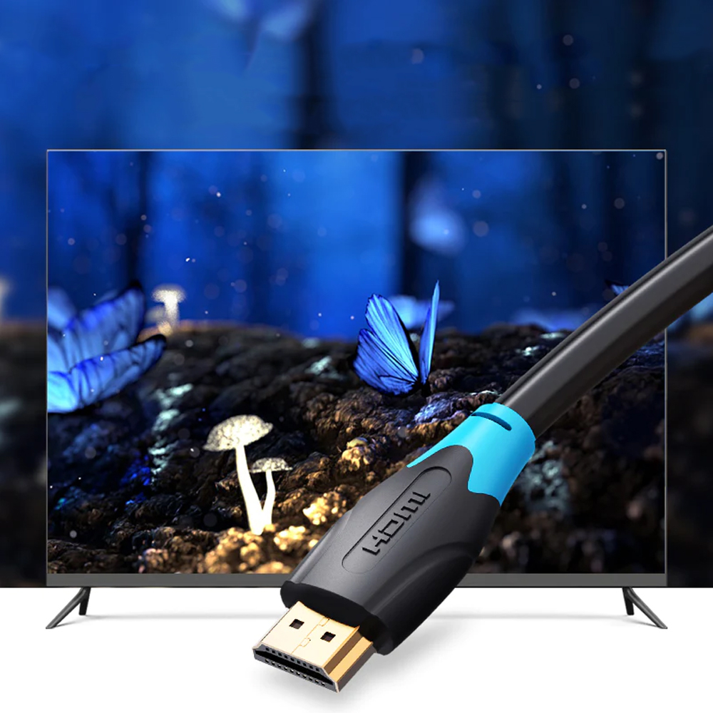 (2m) 4K Ultra HD HDMI 2.0 Flachband Kabel mit vergoldetem Stecker (18GBit / ARC / 4K@60Hz) - Schwarz / Blau