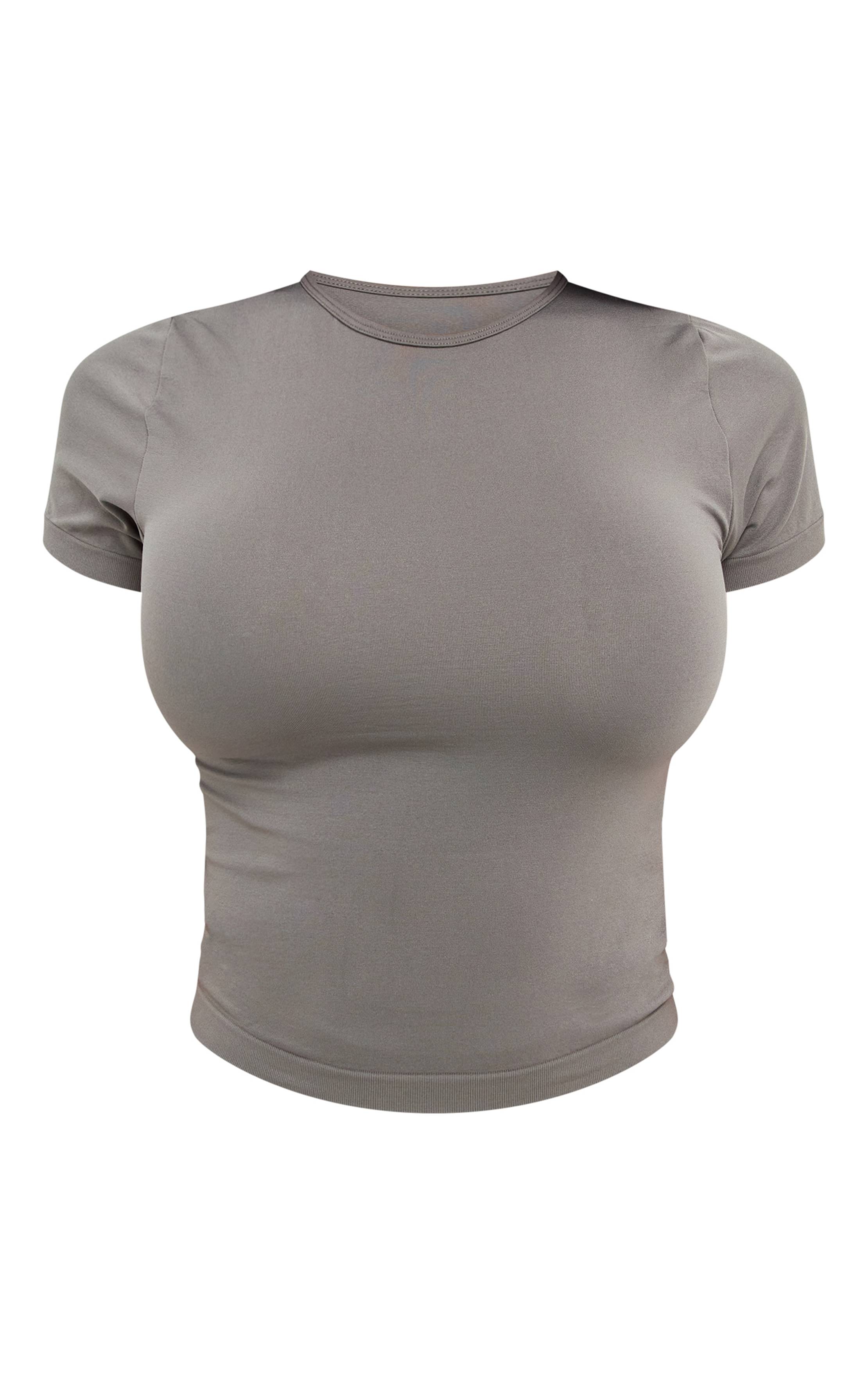 Charbon Top Long Sans Coutures Extensible À Manches Courtes Shape