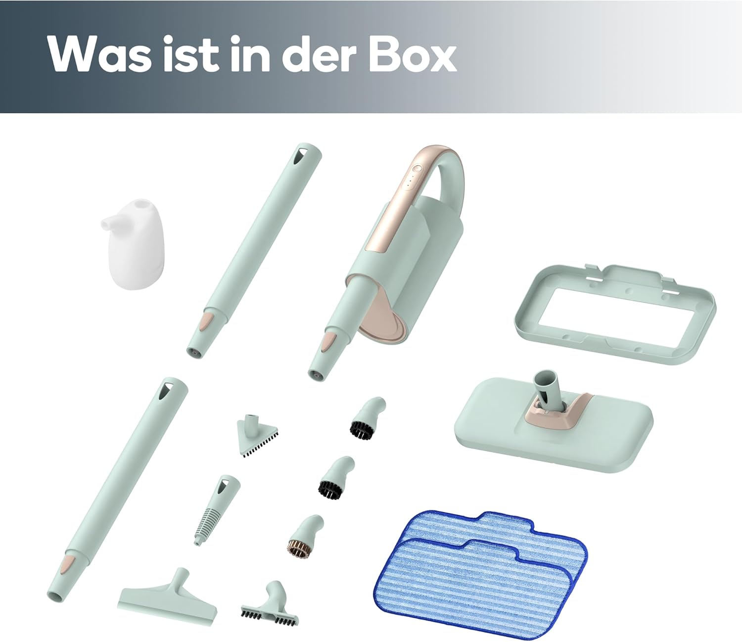 Newbealer 2-in-1 Dampfreiniger, 1200W Handgerät mit abnehmbarem Reiniger, 3 Dampfstufen, 7 Zubehörteile und 2 Mikrofaserpads, Ideal für Alle Böden, Teppiche