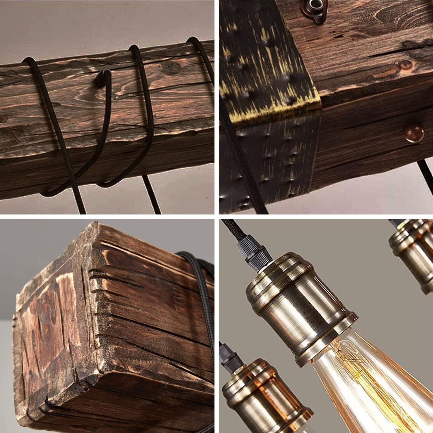 H.W.S Pendelleuchte Holz Pendellampe Industrial Schwarz Hängelampe Vintage Hängeleuchte Kronleuchter Retro Metall Höhenverstellbar für E27 Leuchtmittel für Wohzimmer Esstisch Küche(8 Flamme)