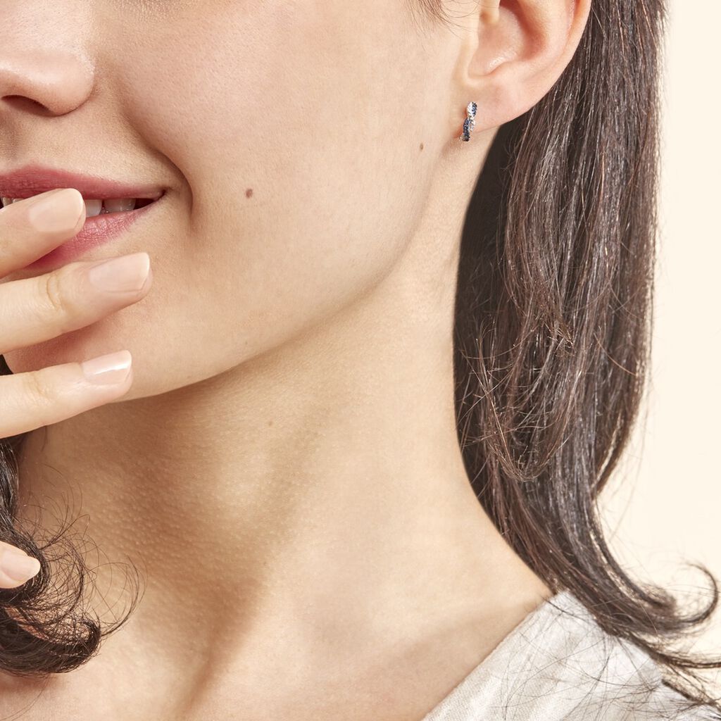 Boucles D'oreilles Puces Ligera Or Blanc Saphir Et Diamant