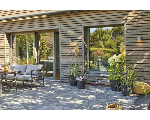 Garden Place Freya Alu 6-persoons 4-delige tuinmeubelset inclusief tafel 150 x 75 x 65 cm met 5 mm spray-stone veiligheidsglas blad en zitkussens, antraciet aluminium