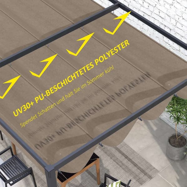 Erstatningstak for 2,85 x 2 m pergola, vannavvisende uttrekkbar bølgetak med regndreneringshull, UV-beskyttelse 30+, vintersikkert skyggetrekk for hag