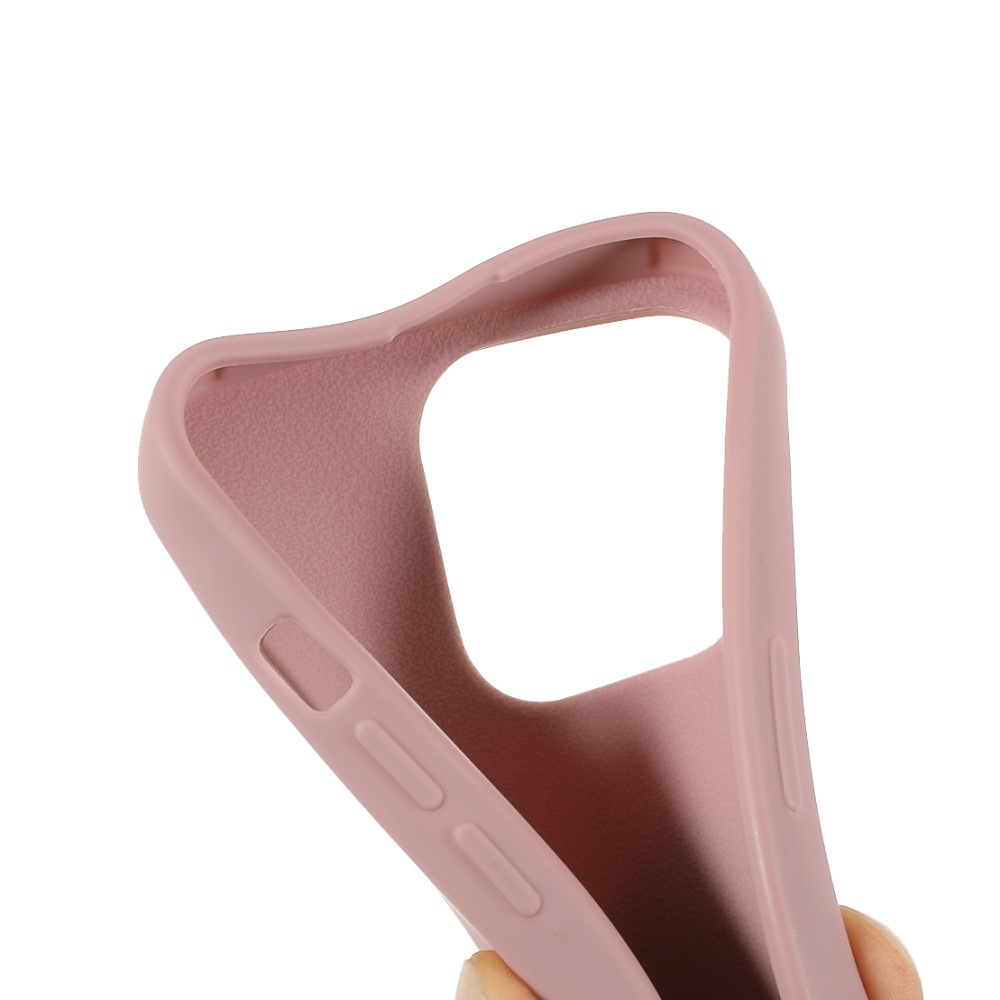 iPhone 13 Pro Necklace Gummi Case Hülle   Handykette (150cm) - Sandrosa / Silber