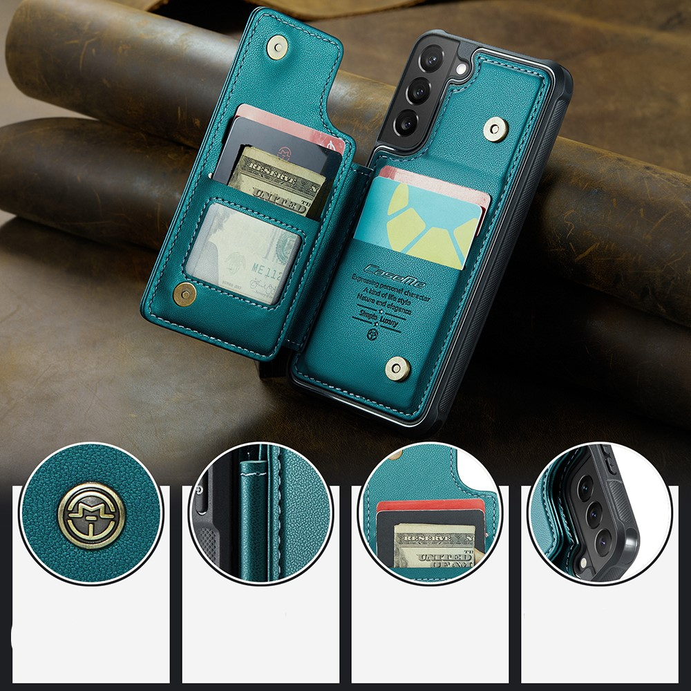 Samsung Galaxy S22 5G Leder Hülle mit Kartenfächern im Litchi Look   Kickstand (RFID Schutz) - Grün