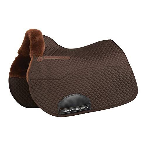 Protetor de sela de lã merino com cruzamento alto, adequado para todas as modalidades, na cor marrom chocolate.