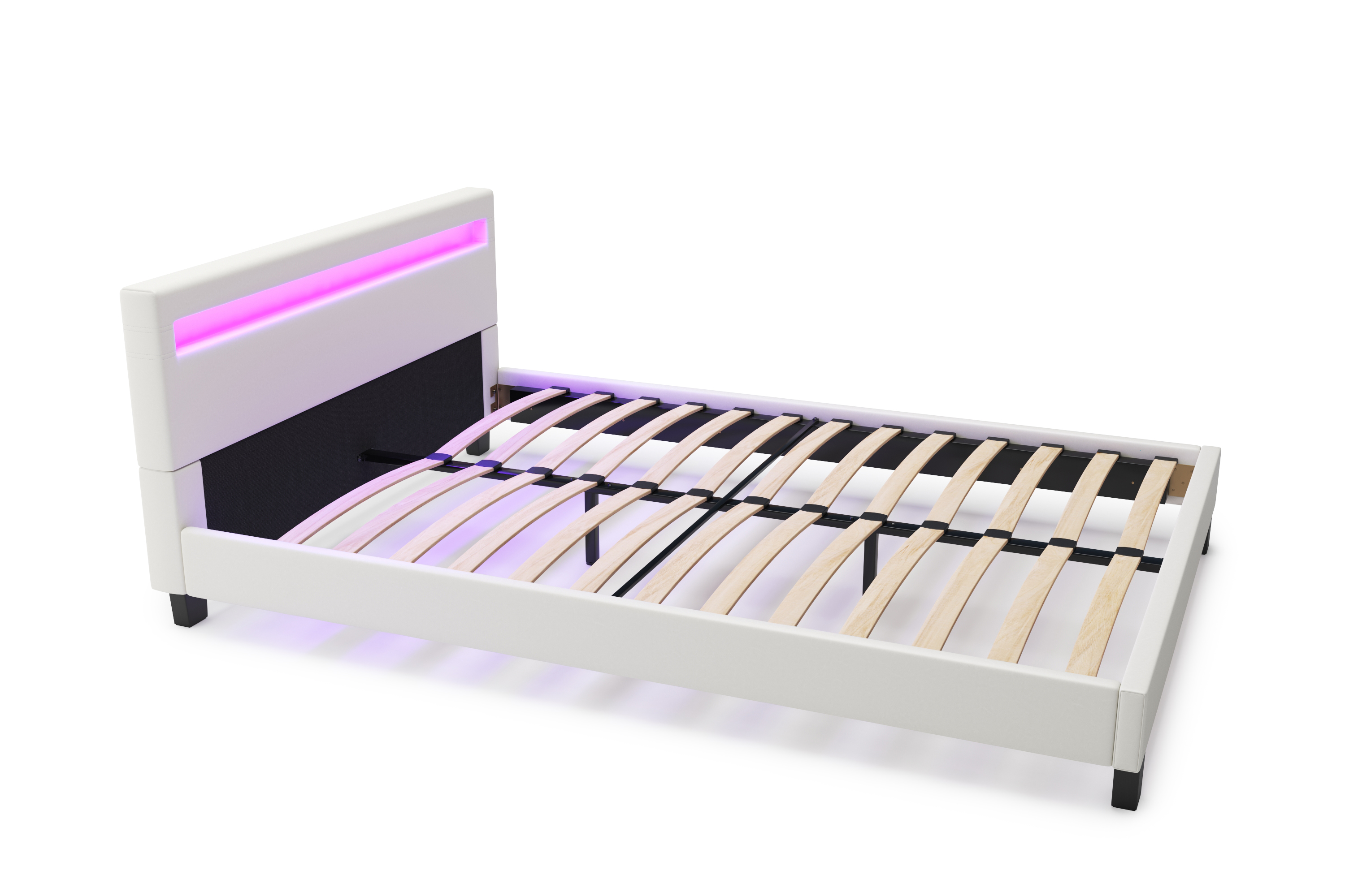 Lederbett LED DREAM 140 x 200 cm weiss