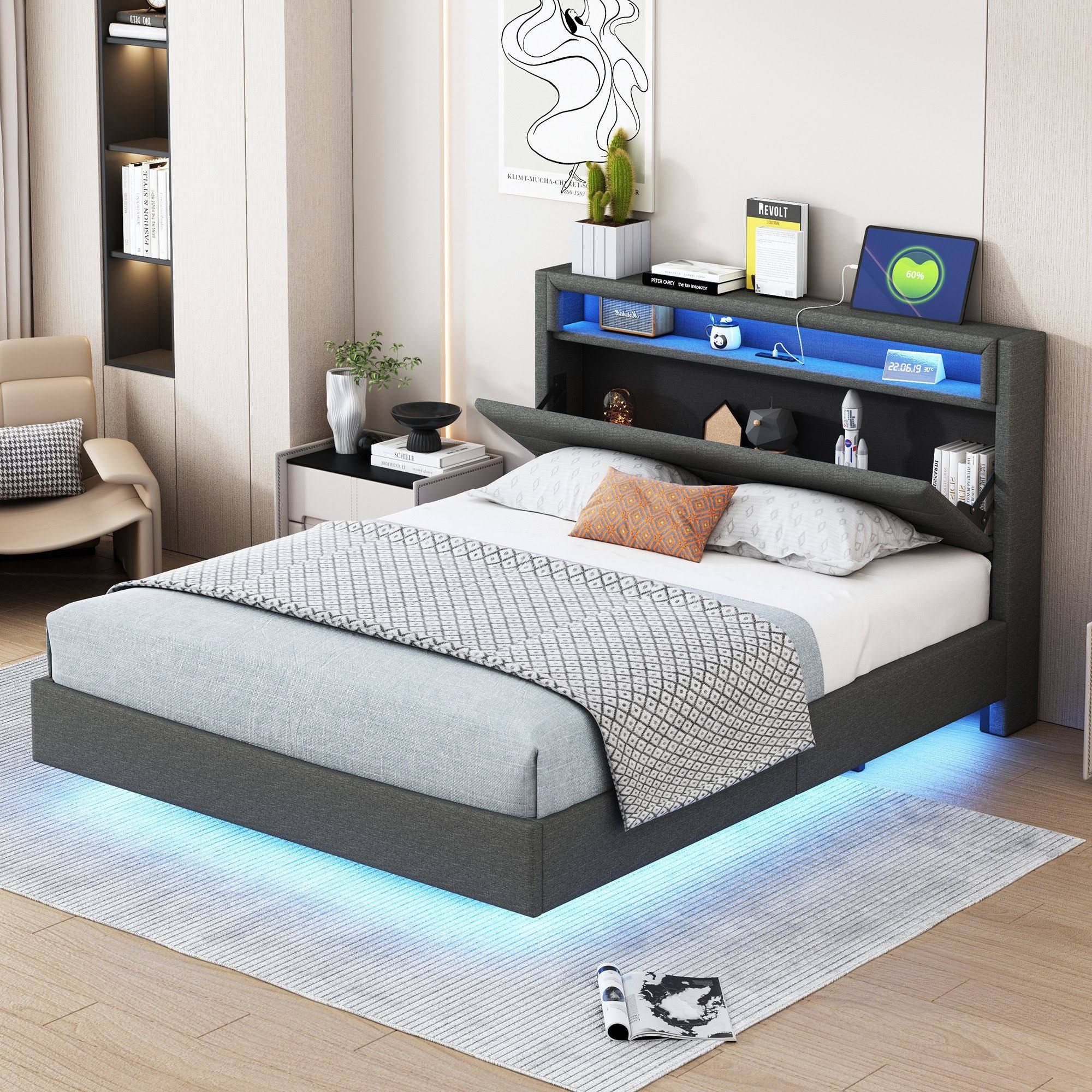 Flieks Polsterbett 140x200cm mit USB Jugendbett Doppelbett mit LED