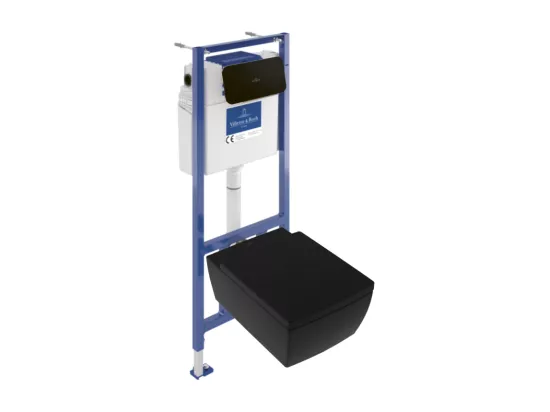 Pack WC suspendu sans bride VILLEROY ET BOCH Memento 2.0 + bâti support + plaque Pure Black