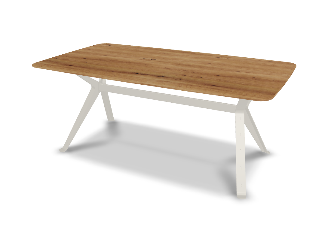 They & Me eettafel Chat – bootsvorm – eiken rustiek lak – RAL9010 zuiverwit 180 x 100 x 75 | Eiken Rustiek lak | Rechte Rand | Frame RAL9010 zuiverwit