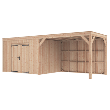 Tuinhuis met overkapping Douglas hout onbehandeld 695 x 255 cm
