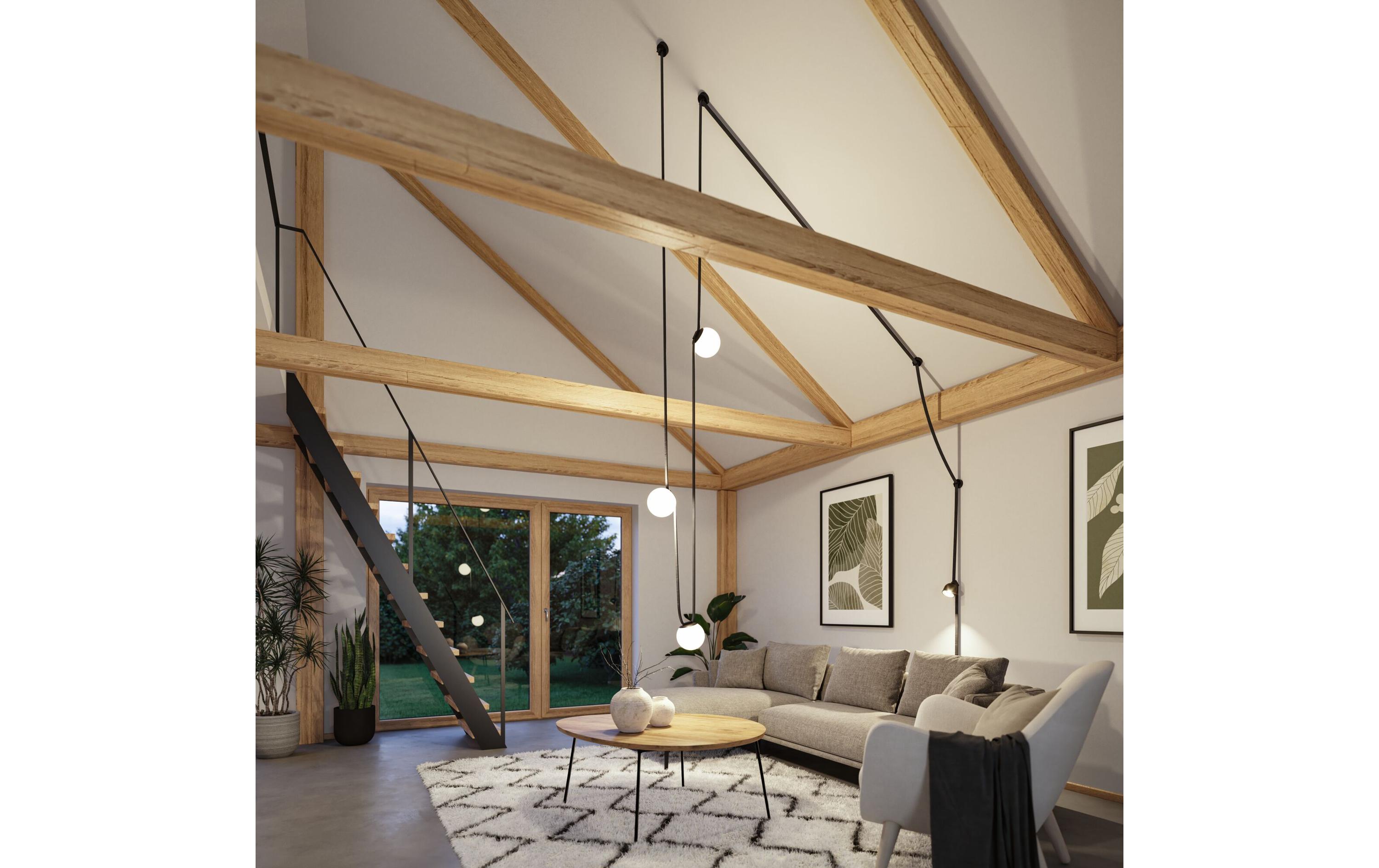 ULine Pendel Ball 150 mm, 3000 K, 90 Ra, Aluminium, SchwarzGurt-System-Leuchte