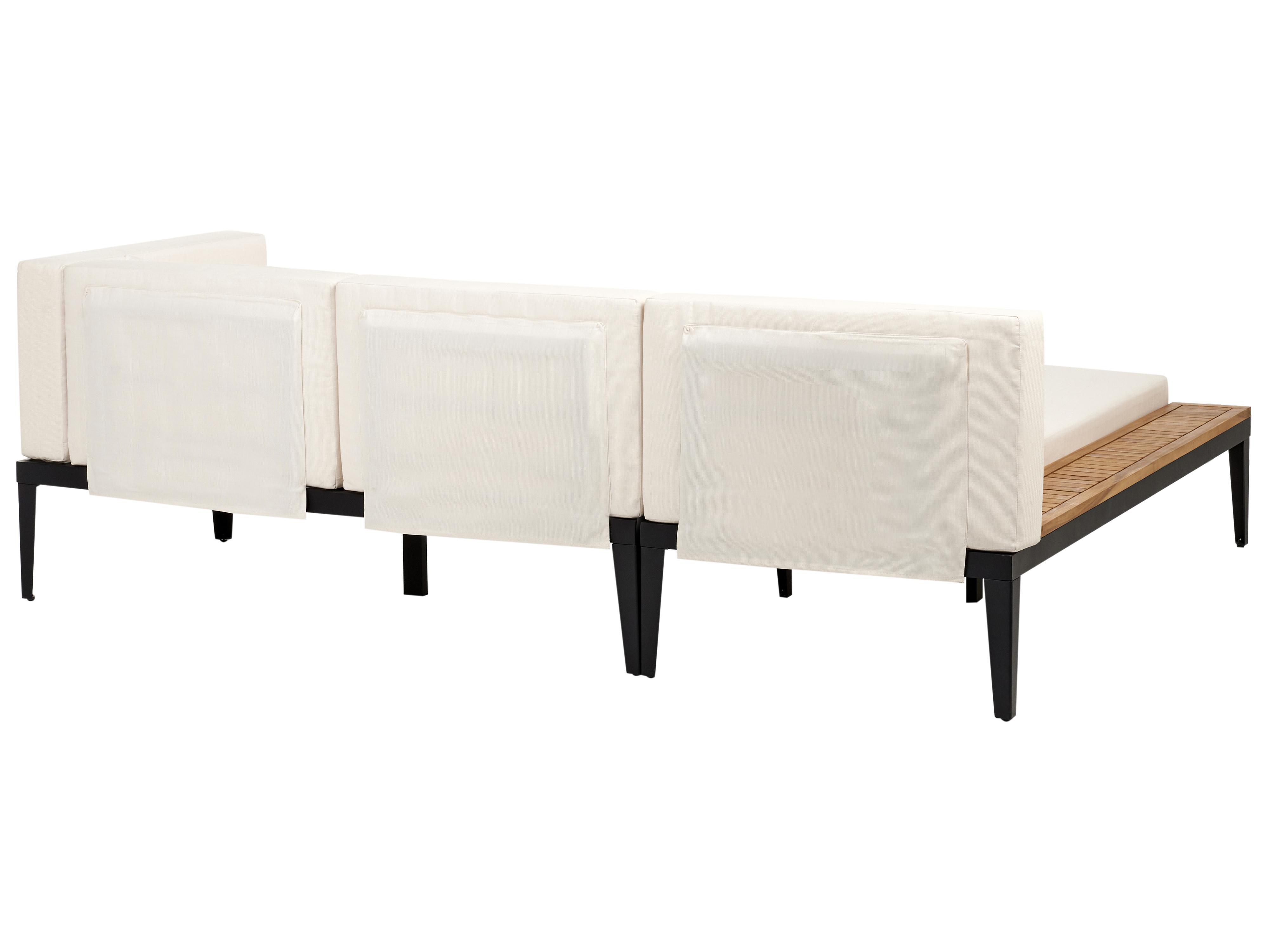 Loungeset met tafel en ottomaan 3-zits BRACCIANO rechtszijdig Gecertificeerd acaciahout Lichtbeige