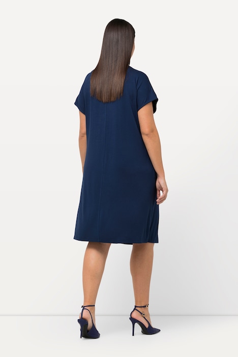 Jerseykleid, Hortensien, V-Ausschnitt, Halbarm