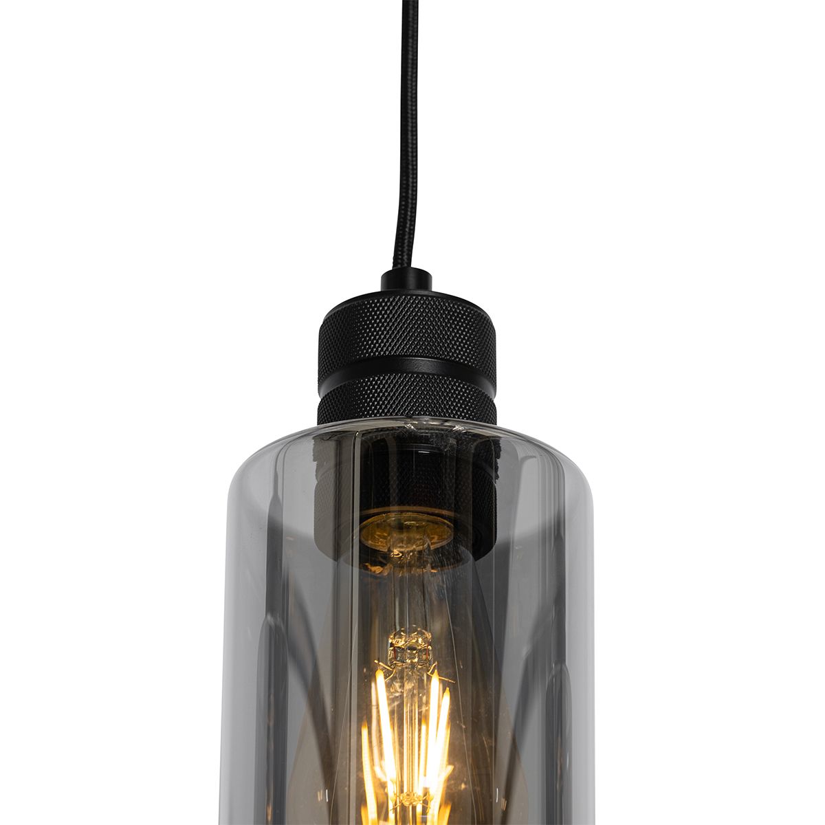 Moderne hanglamp zwart met smoke glas 4-lichts - Stavelot
