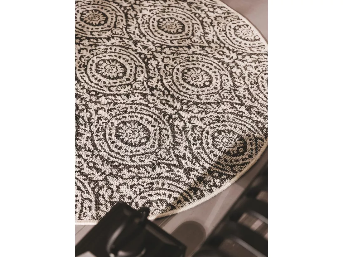 Tapis d'extérieur & intérieur rond Cleo Blanc & Noir ø 120 cm rond