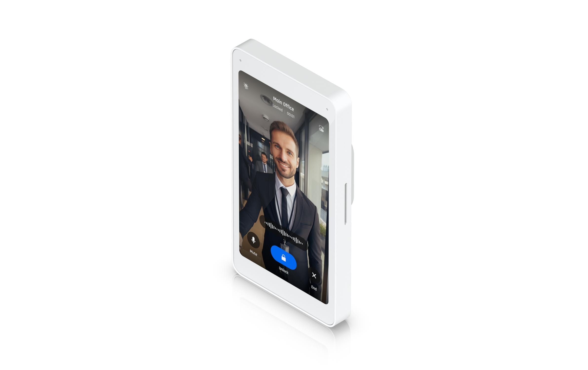 Intercom Viewer<br>Ein Display, das mit dem Access Intercom für Besucherüberwachung und Fernzugriffskontrolle gekoppelt ist und an mehreren Standorten in Ihrem Gebäude montiert werden kann