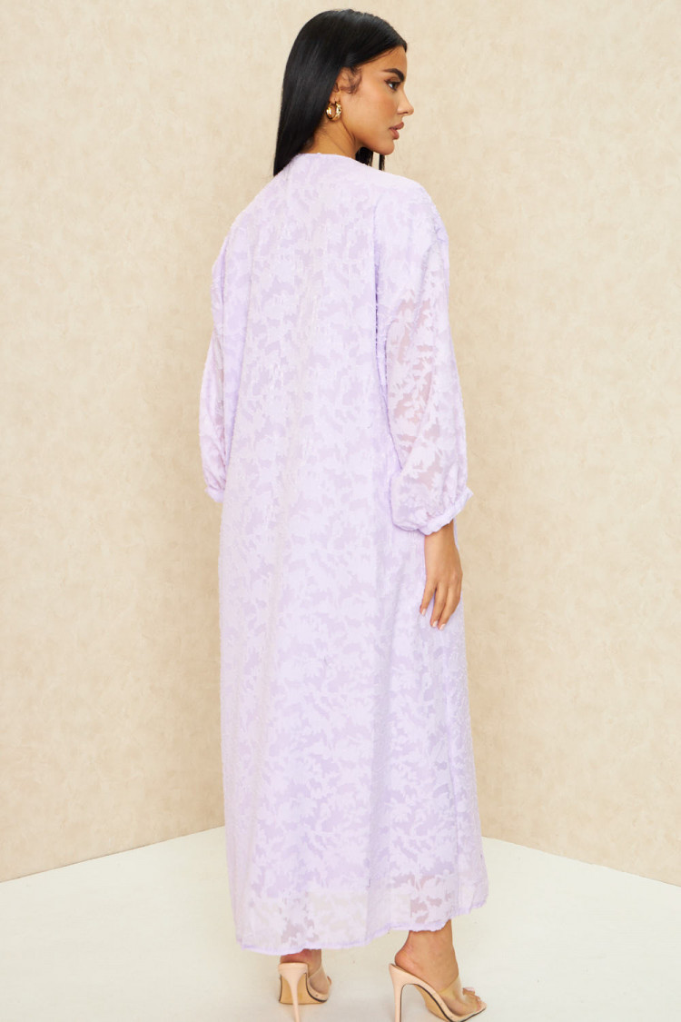 Robe gilet longue en voile brodé lilas