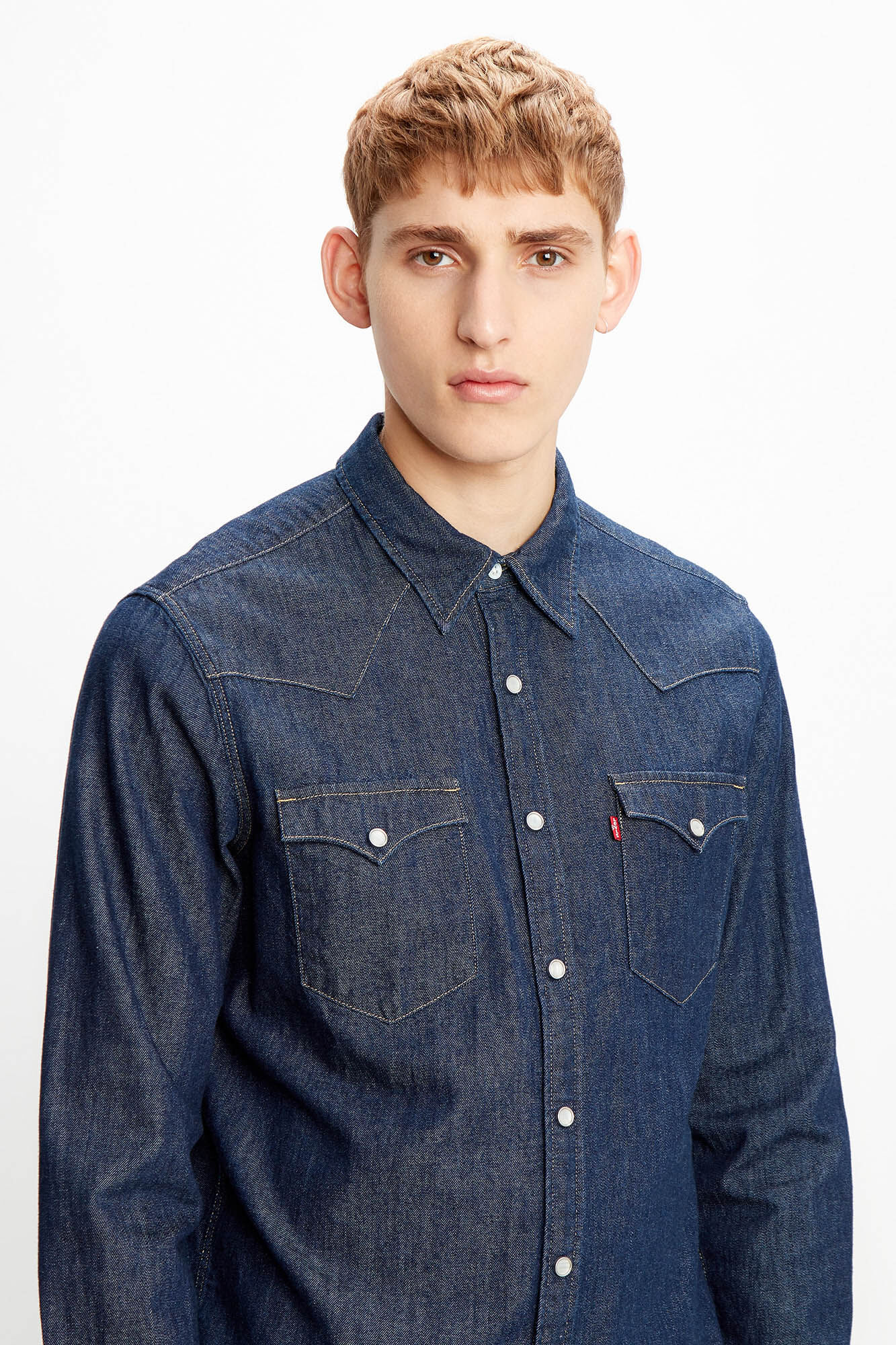 Camisa jeans estilo western - azul escuro