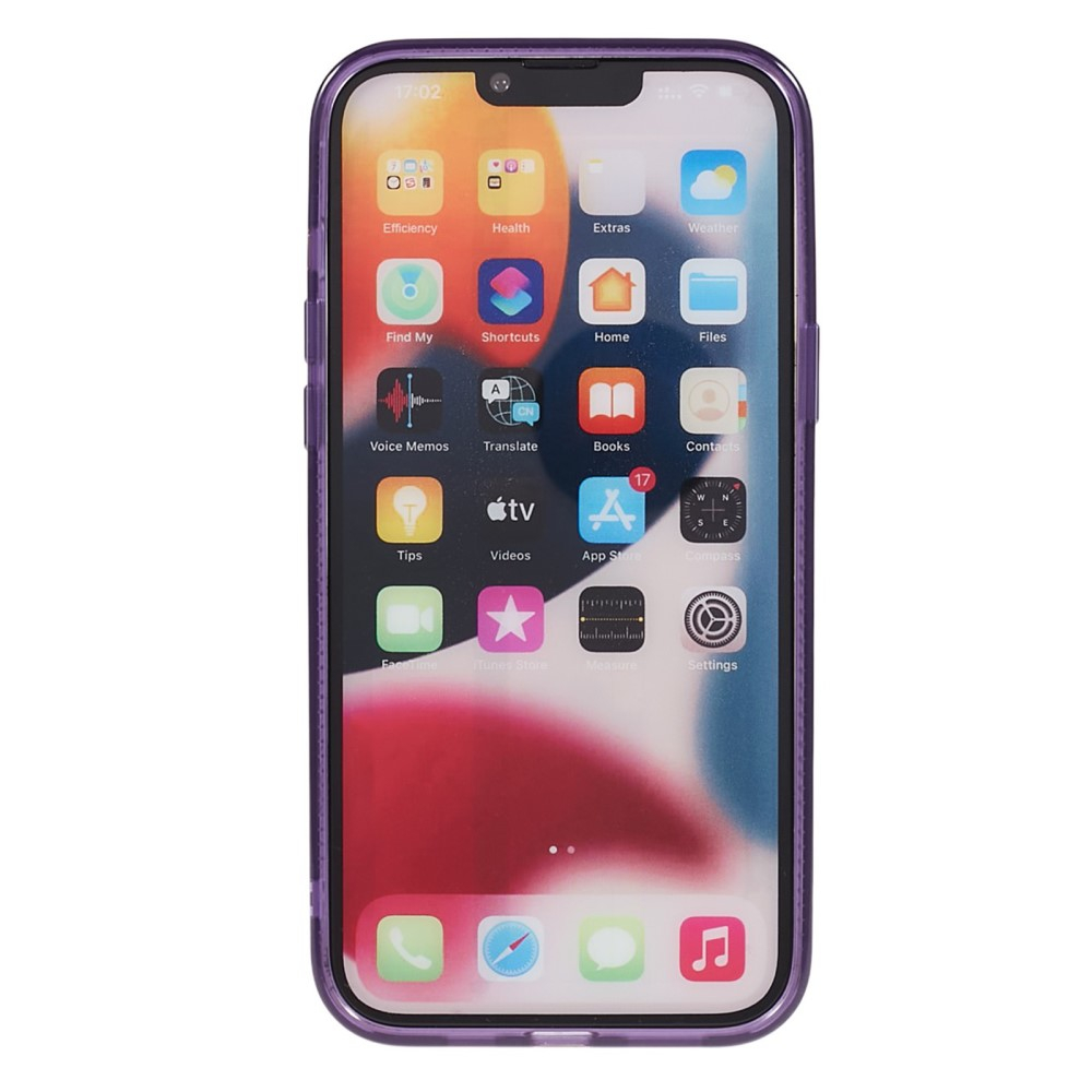 iPhone 13 Pro MagSafe Gummi Case Hülle mit Glitzer Aluminium Kameraschutz - Lila / Transparent