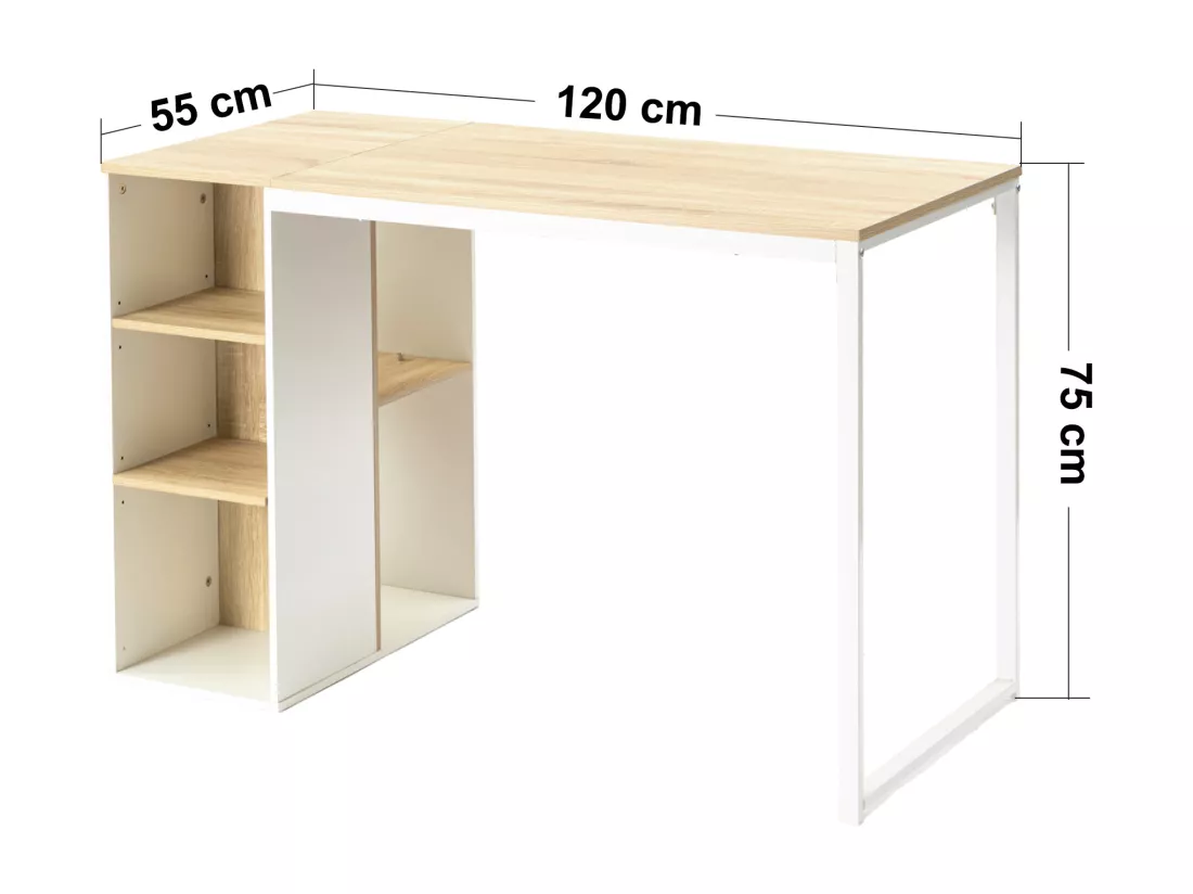 Bureau moderne avec cinq étagères blanc et bois de chêne WEEKS B
