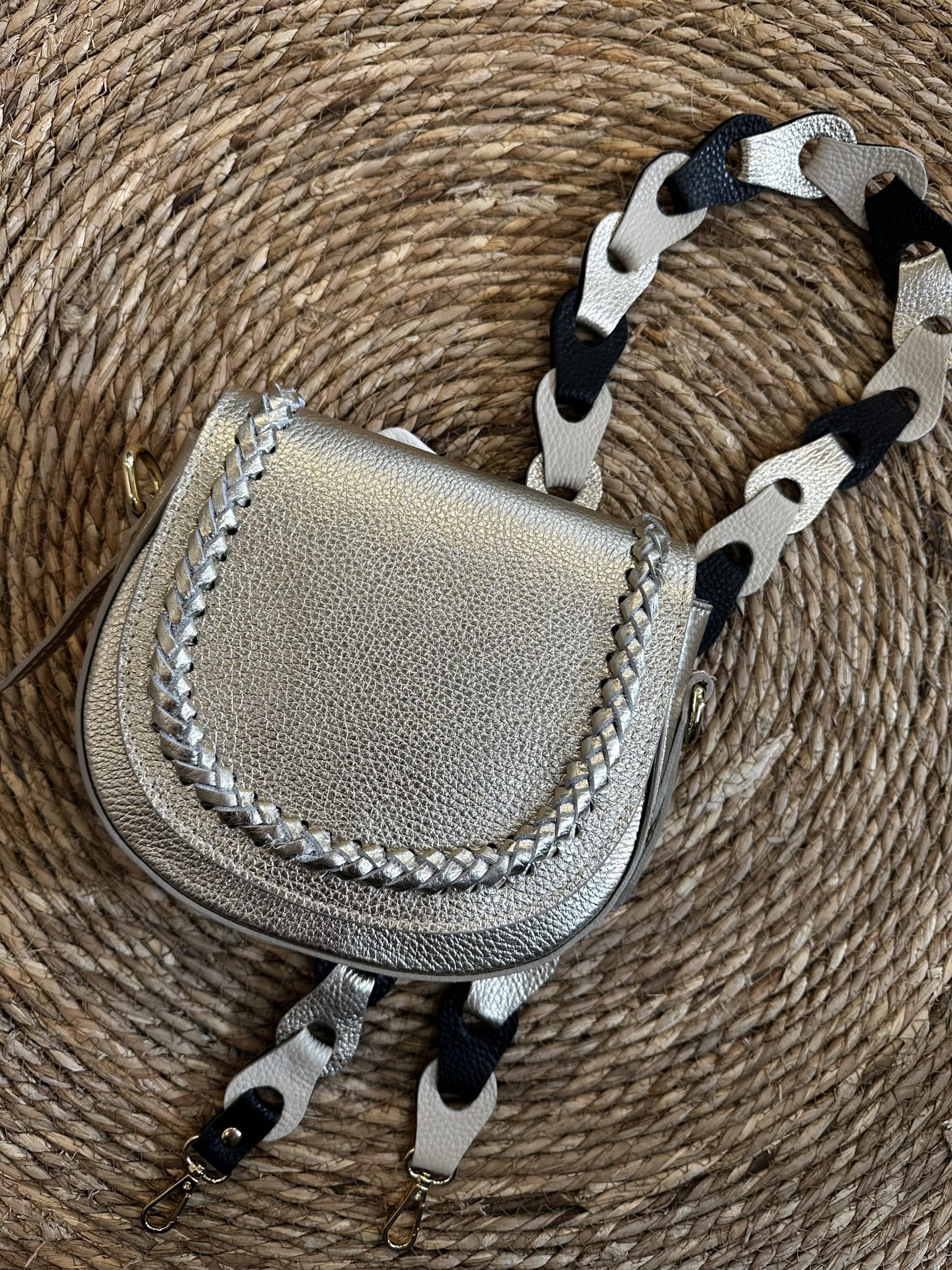 Bag Strap - Breed Zwart/Ecru/Goud - Goud