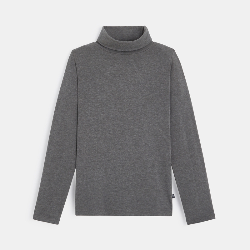 T-shirt stretch col roulé uni gris garçon
